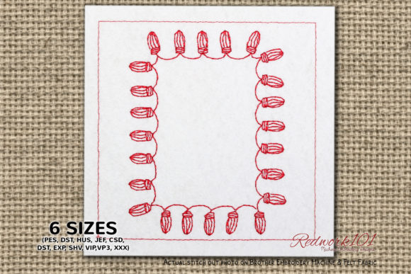 Christmas Lights Frame Pattern Redwork